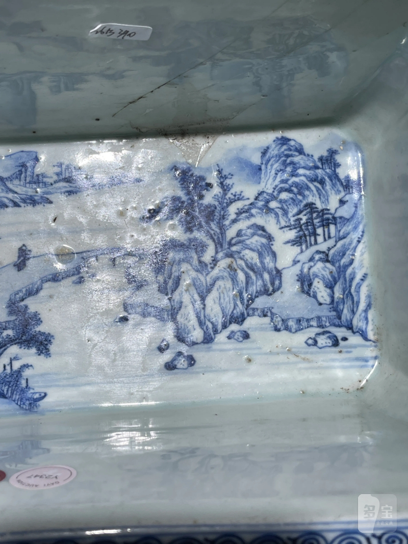 清早期 青花山水纹花盆 - 图10